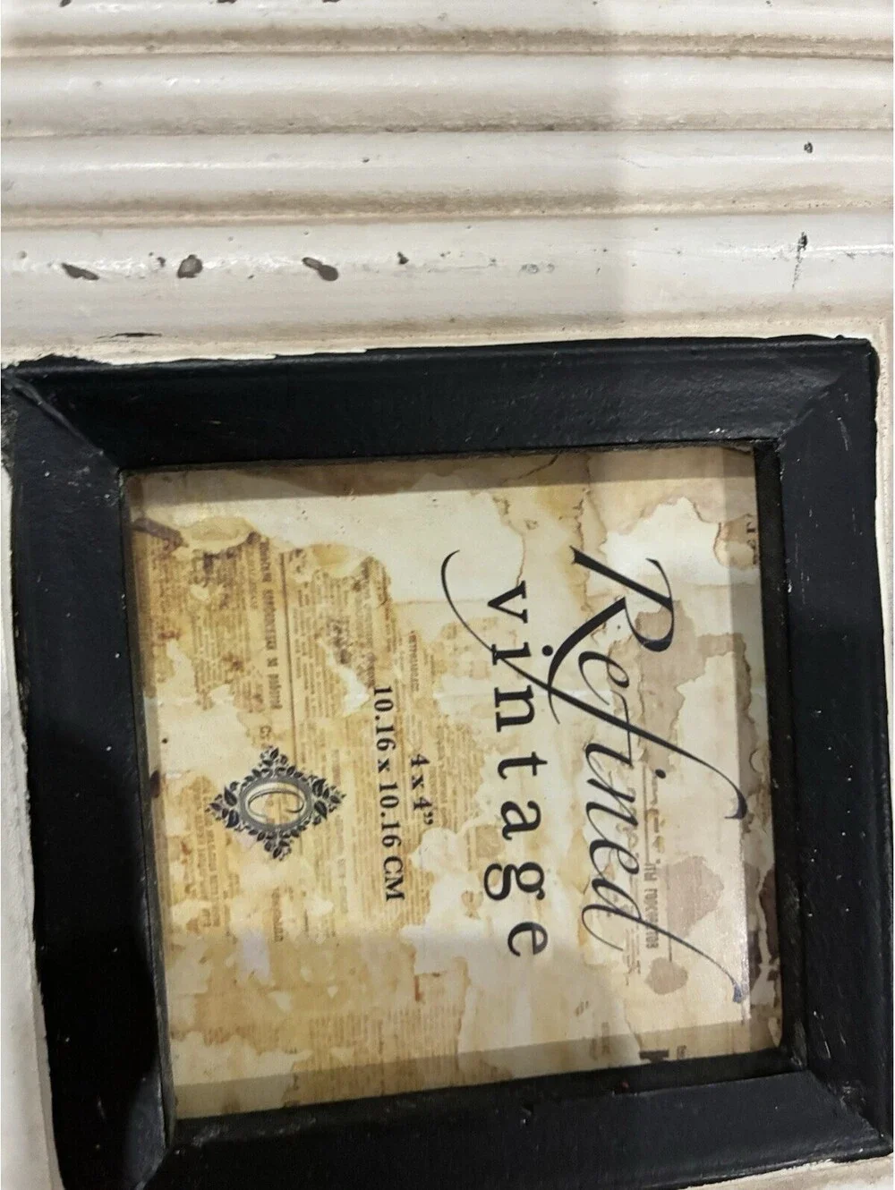 Vintage Distressed White & Black Wood Square Picture Frame (4x4)